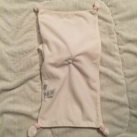 Carter's Pink White Bunny Rectangular Rattle Plush Baby Security Blanket Lovey - Picture 4 of 5